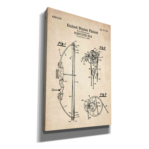 Image of 'Compound Bow Blueprint Patent Parchment' Canvas Wall Art