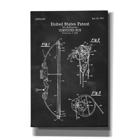 Image of 'Compound Bow Blueprint Patent Chalkboard' Canvas Wall Art