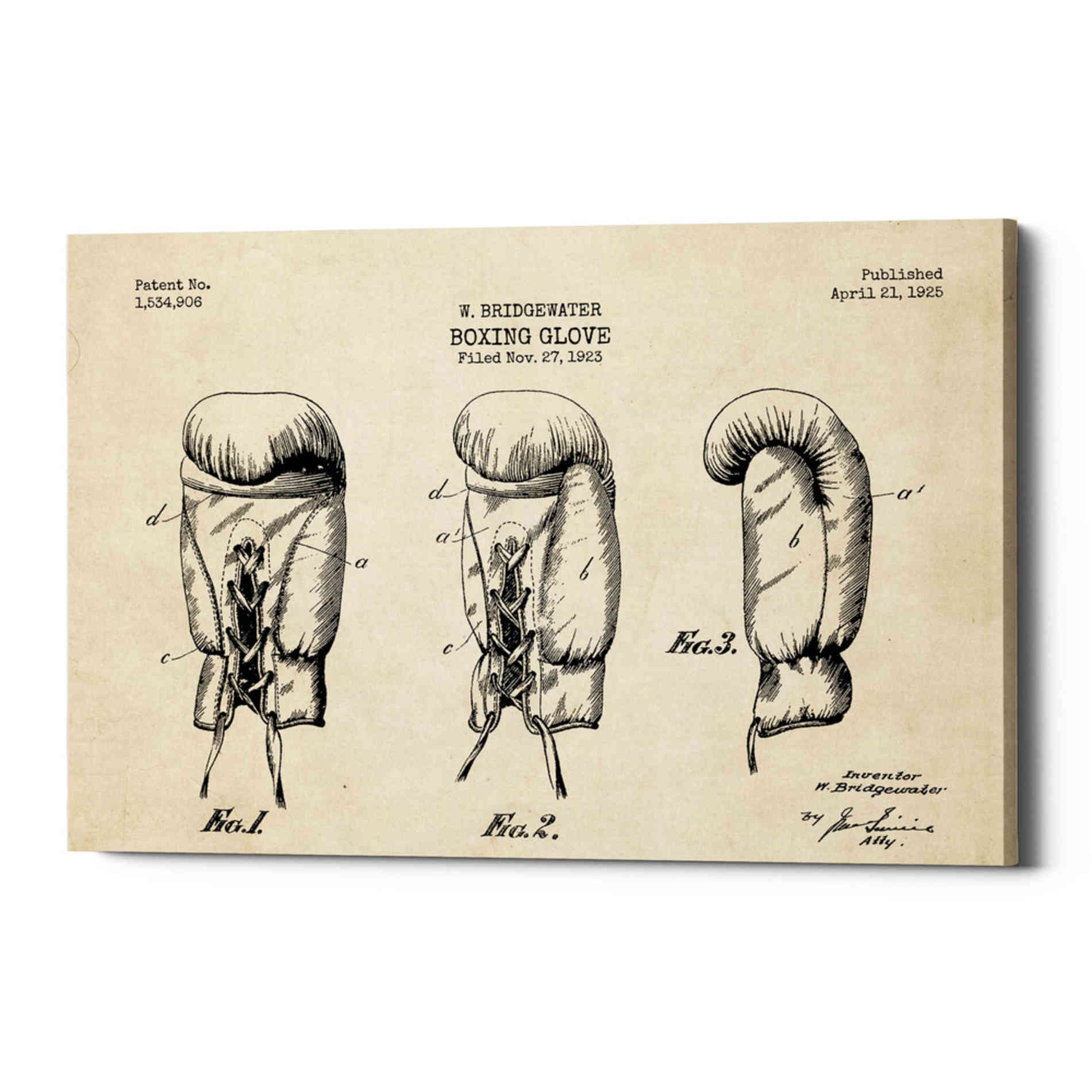 'Boxing Glove, 1925 Blueprint Parchment Patent' Canvas Wall Art