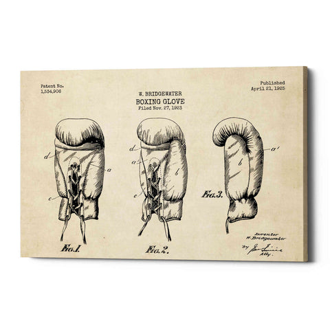 Image of 'Boxing Glove, 1925 Blueprint Parchment Patent' Canvas Wall Art