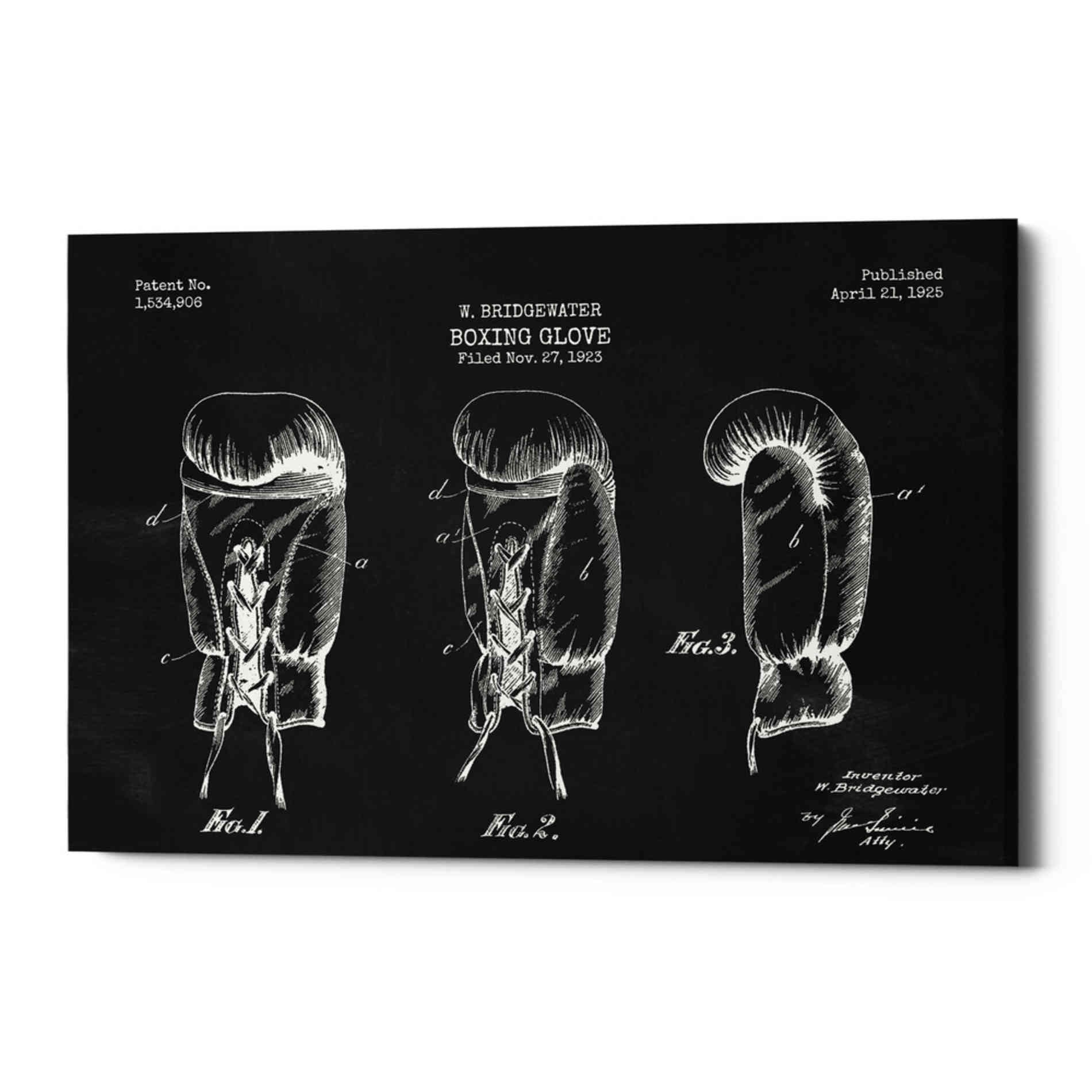 'Boxing Glove, 1925 Blueprint Chalkboard Patent' Canvas Wall Art