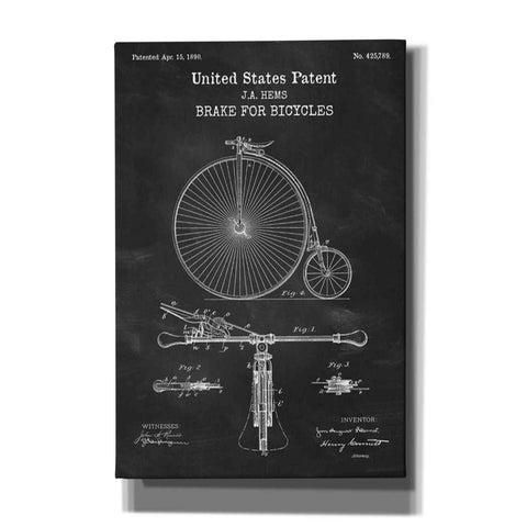 Image of 'Brake for Vintage Bicycle Blueprint Patent Chalkboard' Canvas Wall Art