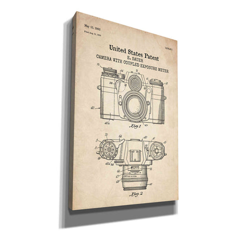 Image of 'Camera with Coupled Exposure Meter Blueprint Patent Parchment' Canvas Wall Art
