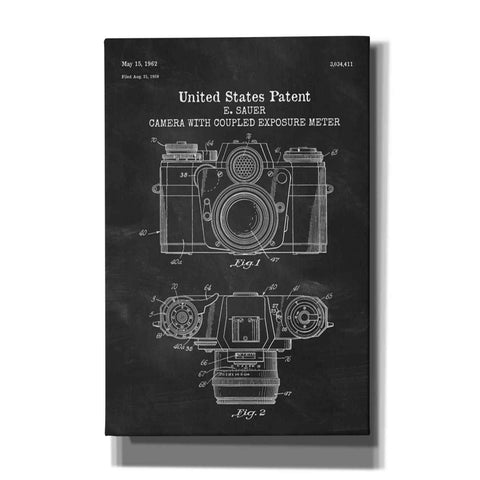Image of 'Camera with Coupled Exposure Meter Blueprint Patent Chalkboard' Canvas Wall Art