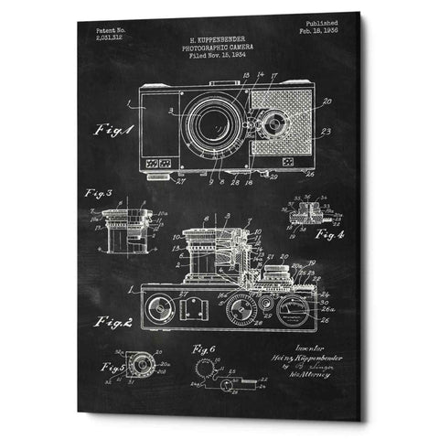 Image of 'Camera, 1936 Blueprint Patent Chalkboard' Canvas Wall Art