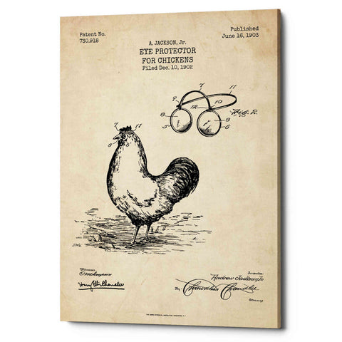 Image of 'Eye Protector for Chickens Blueprint Patent Parchment' Canvas Wall Art