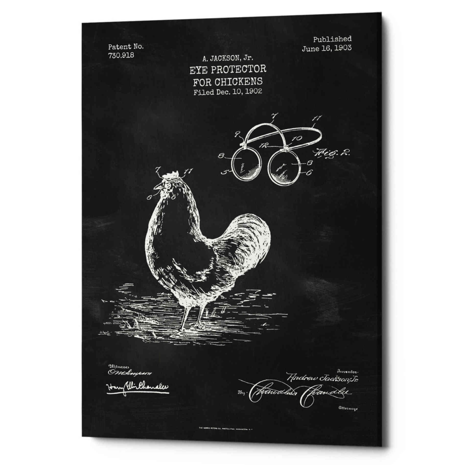 'Eye Protector for Chickens Blueprint Patent Chalkboard' Canvas Wall Art