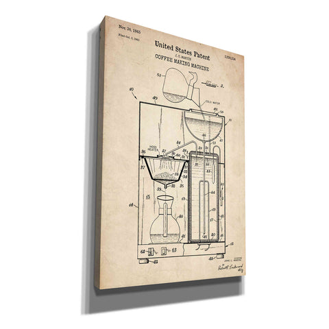 Image of 'Coffee Machine Blueprint Patent Parchment' Canvas Wall Art