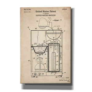 'Coffee Machine Blueprint Patent Parchment' Canvas Wall Art