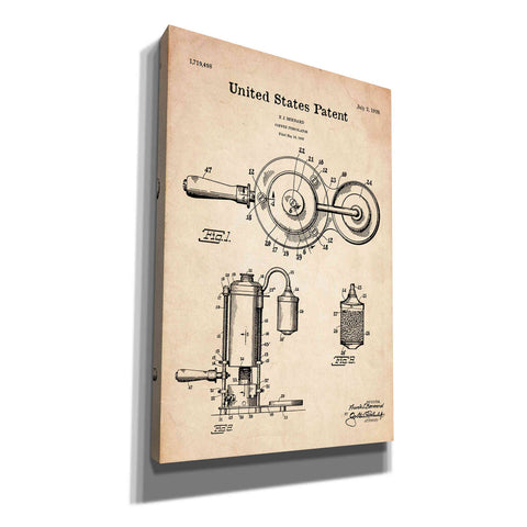 Image of 'Coffee Percolator Blueprint Patent Parchment' Canvas Wall Art
