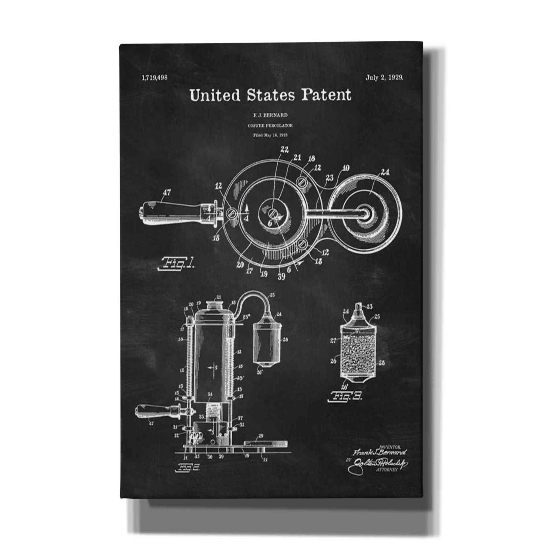 'Coffee Percolator Blueprint Patent Chalkboard' Canvas Wall Art