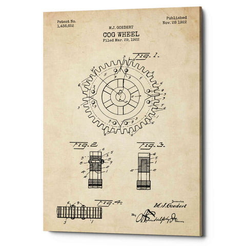 Image of 'Cog Wheel Blueprint Patent Parchment' Canvas Wall Art