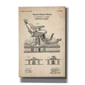 'Dentist Chair Blueprint Patent Parchment' Canvas Wall Art