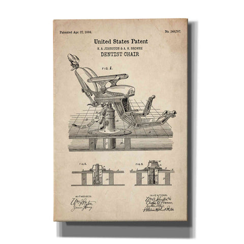 Image of 'Dentist Chair Blueprint Patent Parchment' Canvas Wall Art