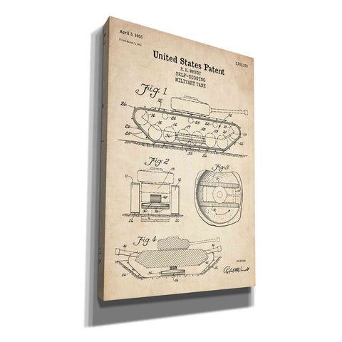Image of 'Self-Digging Military Tank Blueprint Patent Parchment' Canvas Wall Art