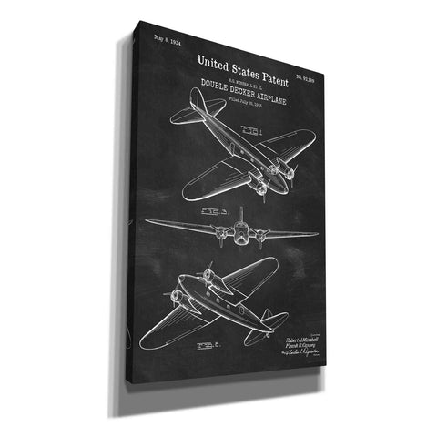 Image of 'Double Decker Airplane Blueprint Patent Chalkboard' Canvas Wall Art