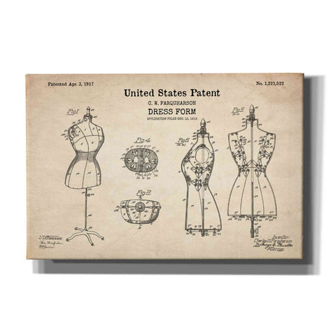 Image of 'Dress Form Blueprint Patent Parchment' Canvas Wall Art