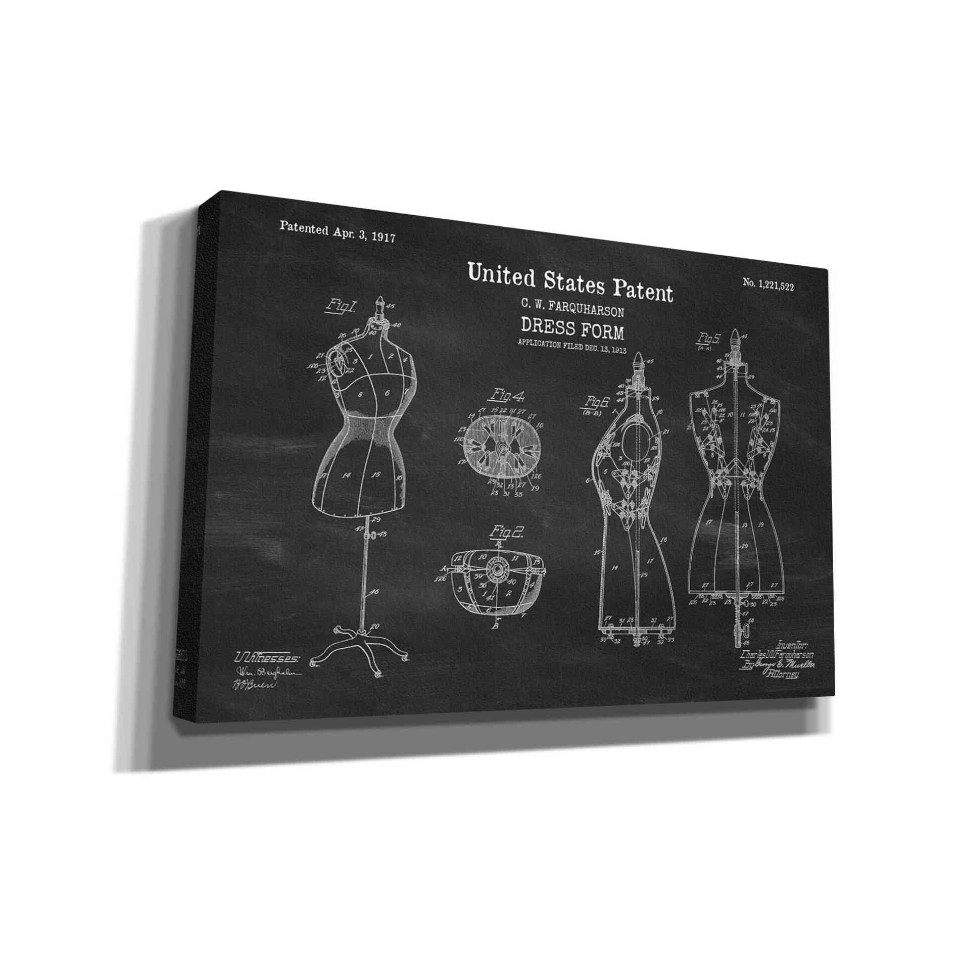 'Dress Form Blueprint Patent Chalkboard' Canvas Wall Art