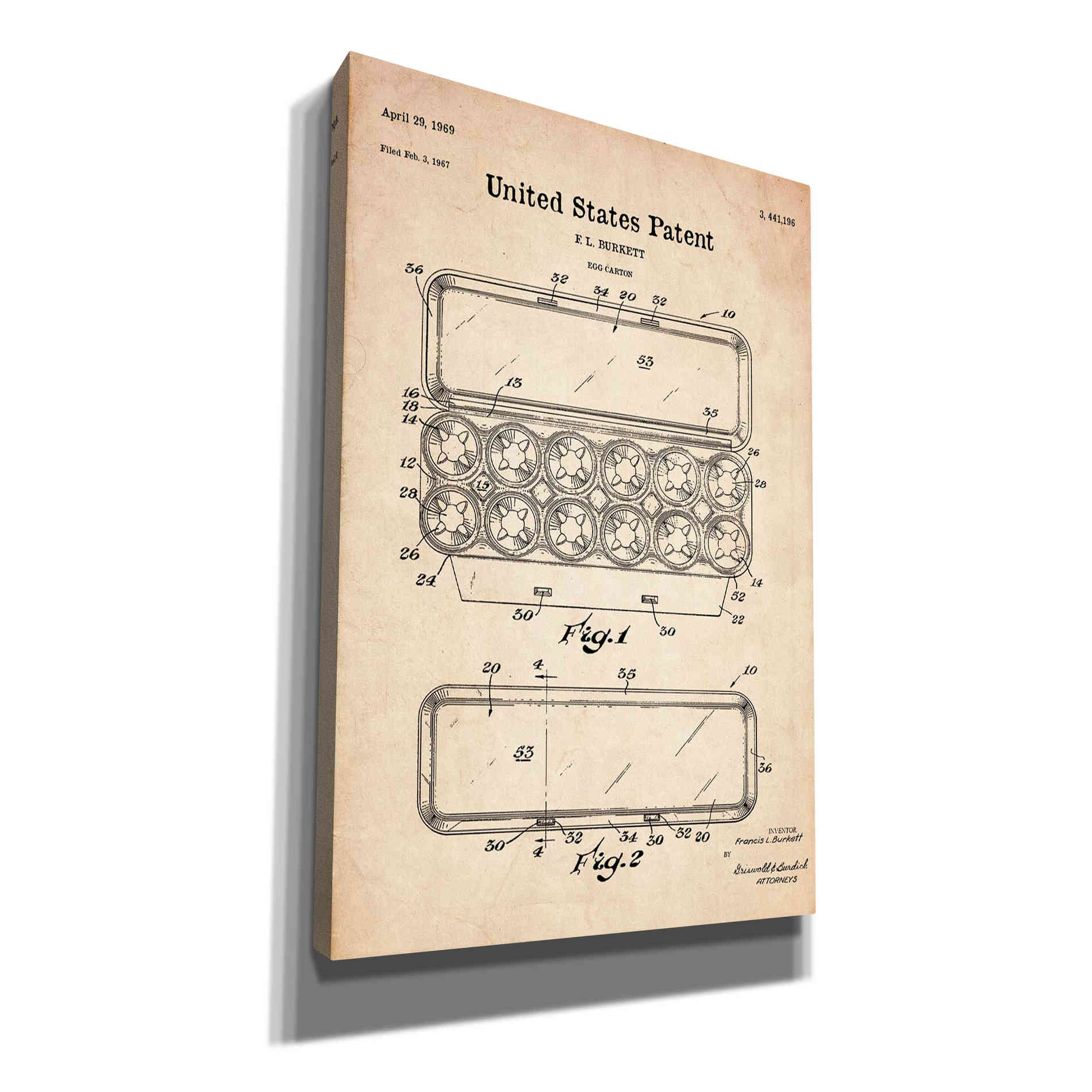 'Egg Carton Blueprint Patent Parchment' Canvas Wall Art