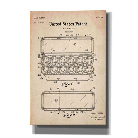 Image of 'Egg Carton Blueprint Patent Parchment' Canvas Wall Art