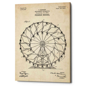 'Ferris Wheel, 1920 Blueprint Parchment Patent' Canvas Wall Art