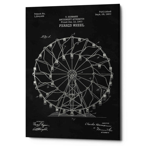 Image of 'Ferris Wheel, 1920 Blueprint Chalkboard Patent' Canvas Wall Art