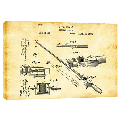 Image of "Fishing Tackle Vintage Patent Blueprint" Giclee Canvas Wall Art