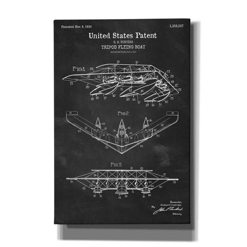 Image of 'Tripod Flying Boat Blueprint Patent Chalkboard' Canvas Wall Art