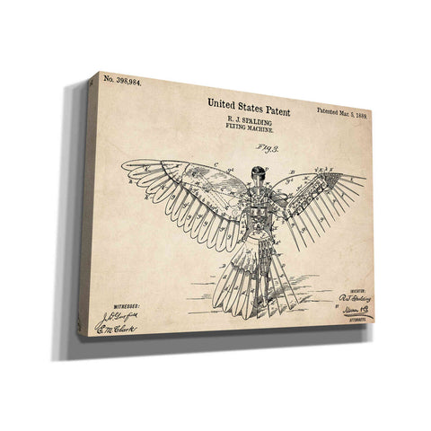 Image of 'Flying Machine Vintage Patent Blueprint' Canvas Wall Art