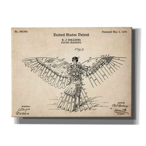 Image of 'Flying Machine Vintage Patent Blueprint' Canvas Wall Art