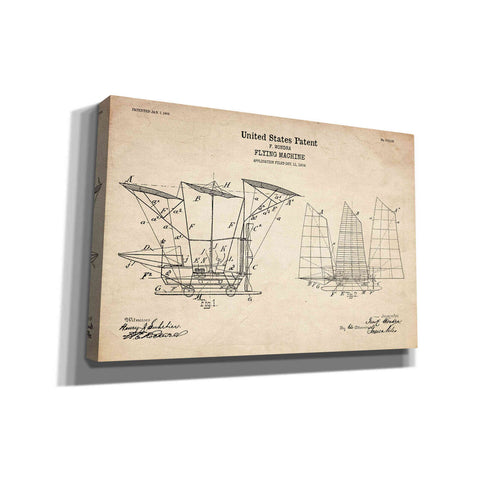 Image of 'Flying Machine, 1904 Blueprint Patent Parchment' Canvas Wall Art