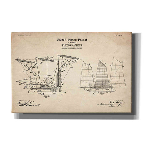 Image of 'Flying Machine, 1904 Blueprint Patent Parchment' Canvas Wall Art