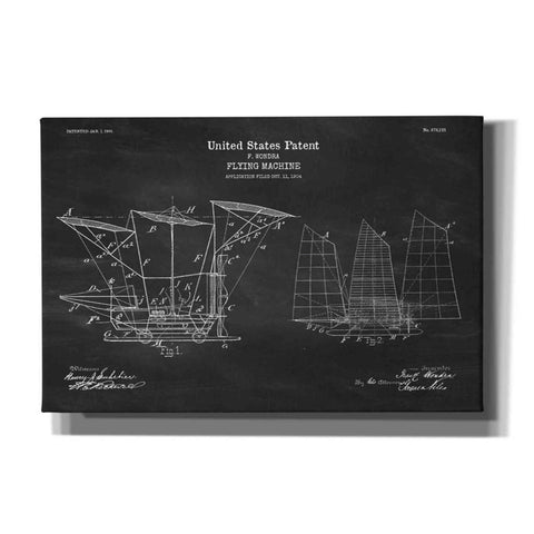 Image of 'Flying Machine, 1904 Blueprint Patent Chalkboard' Canvas Wall Art