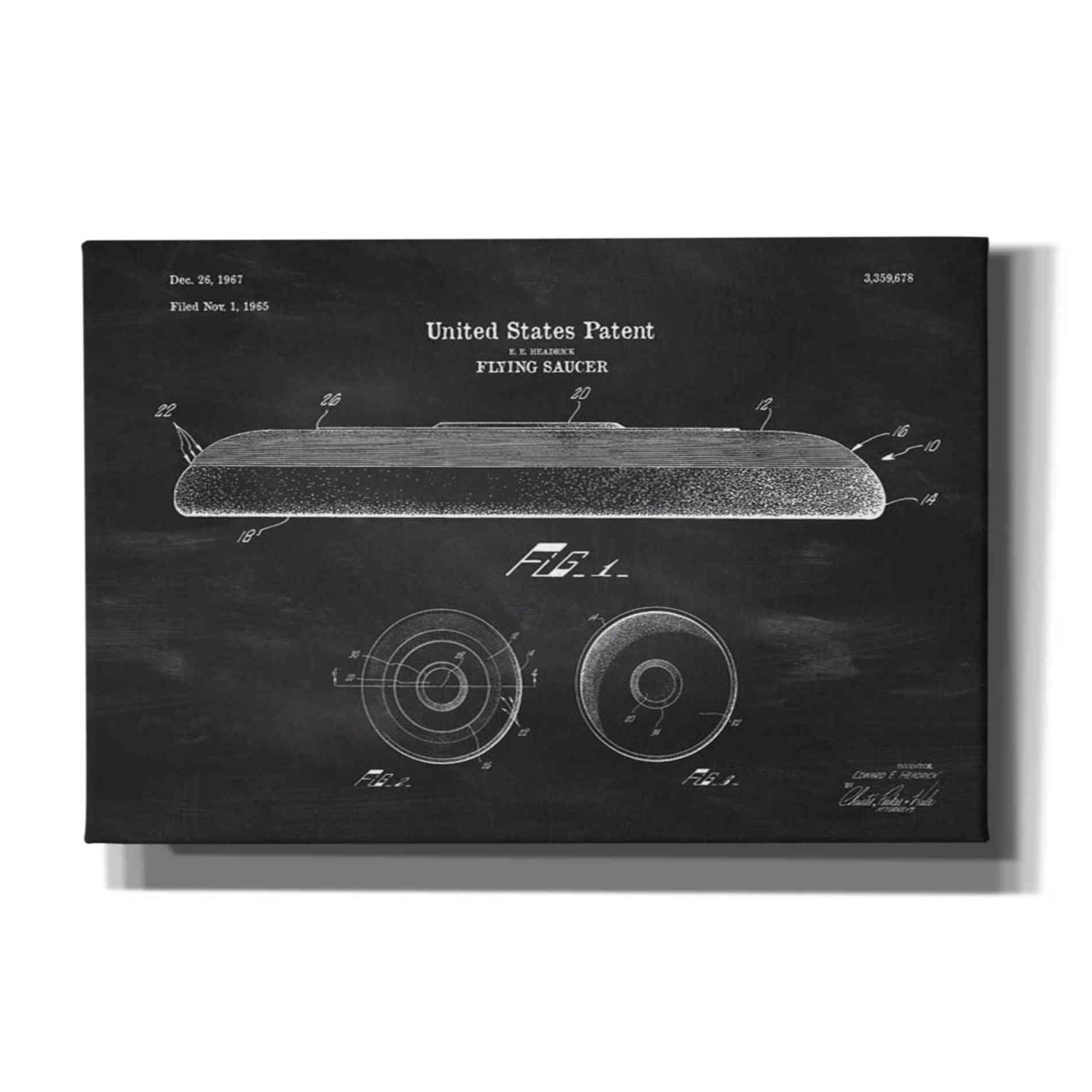 'Flying Disc Blueprint Patent Chalkboard' Canvas Wall Art