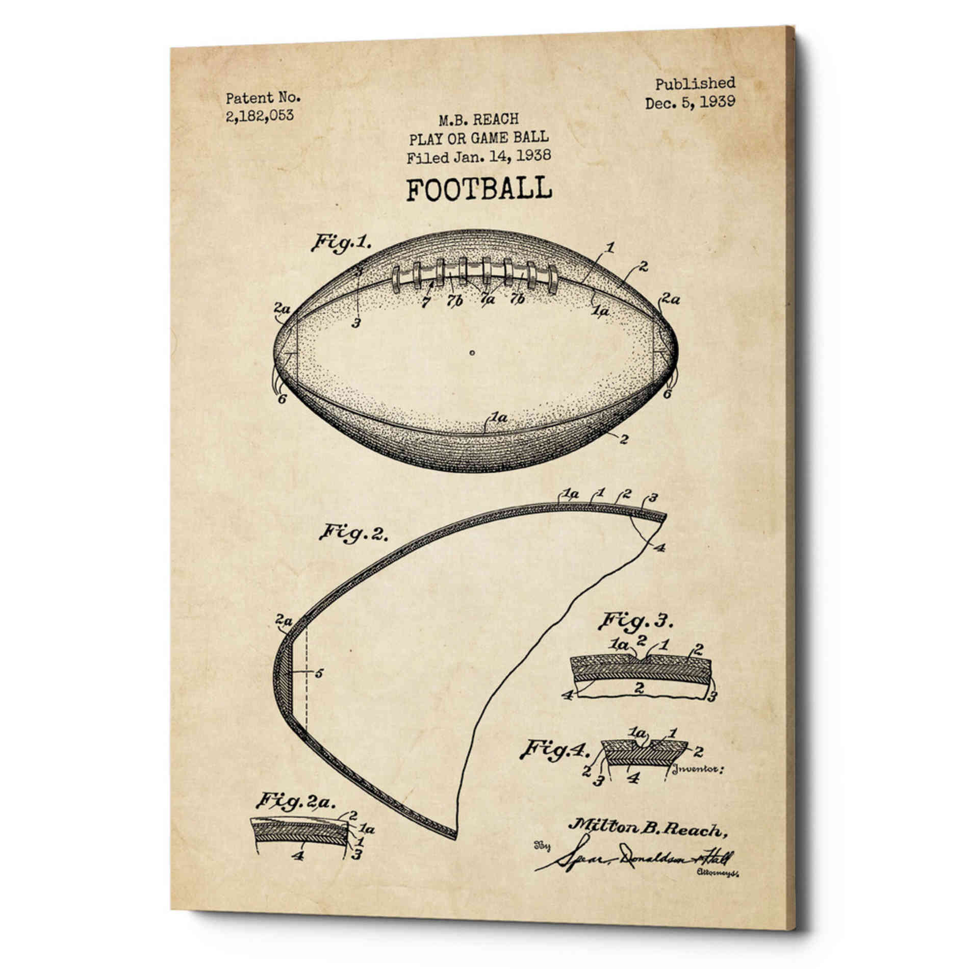 'Football Blueprint Patent Parchment' Canvas Wall Art