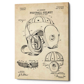 'Football Helmet Blueprint Patent Parchment' Canvas Wall Art