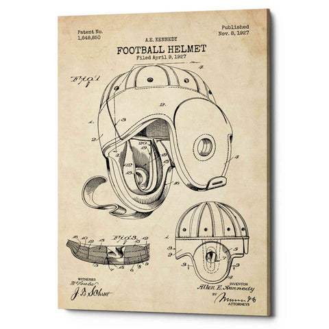 Image of 'Football Helmet Blueprint Patent Parchment' Canvas Wall Art