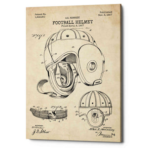 'Football Helmet Blueprint Patent Parchment' Canvas Wall Art