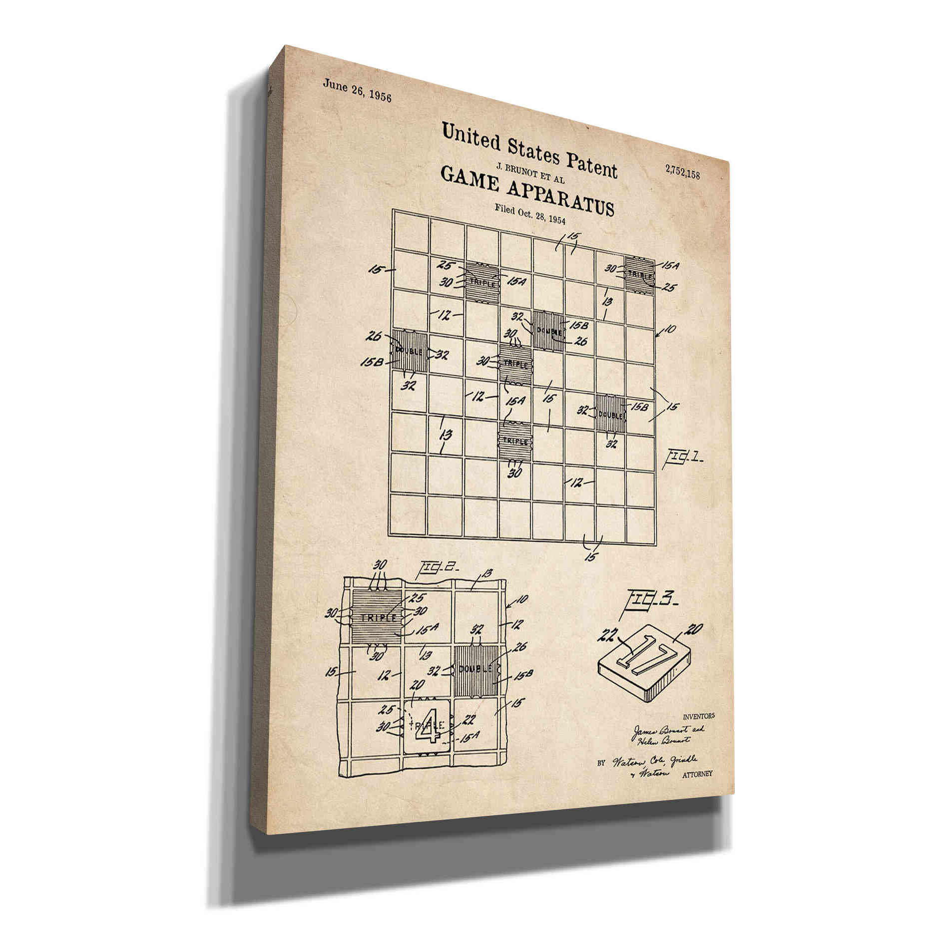 'Game Apparatus Blueprint Patent Parchment' Canvas Wall Art