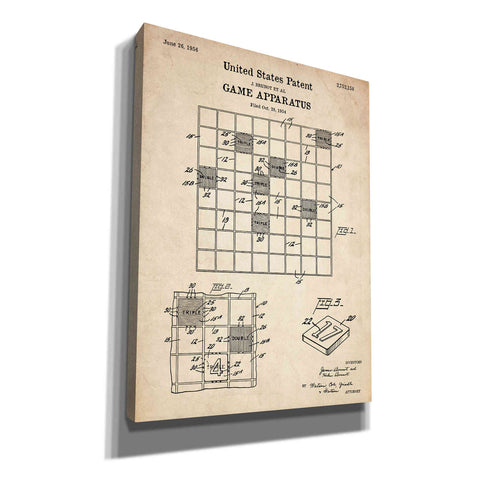 Image of 'Game Apparatus Blueprint Patent Parchment' Canvas Wall Art