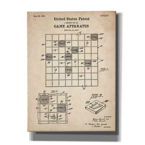 Image of 'Game Apparatus Blueprint Patent Parchment' Canvas Wall Art