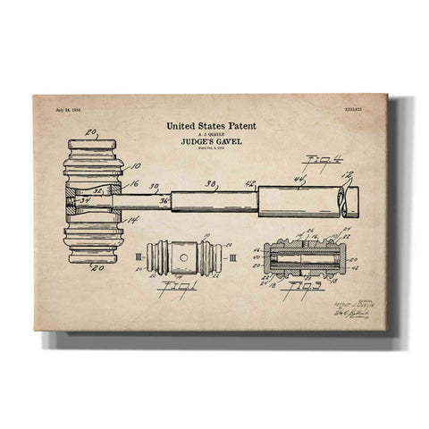 Image of 'Judge's Gavel Blueprint Patent Parchment' Canvas Wall Art