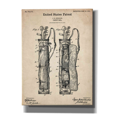 Image of 'Golf Bag Caddy Vintage Patent Blueprint' Canvas Wall Art