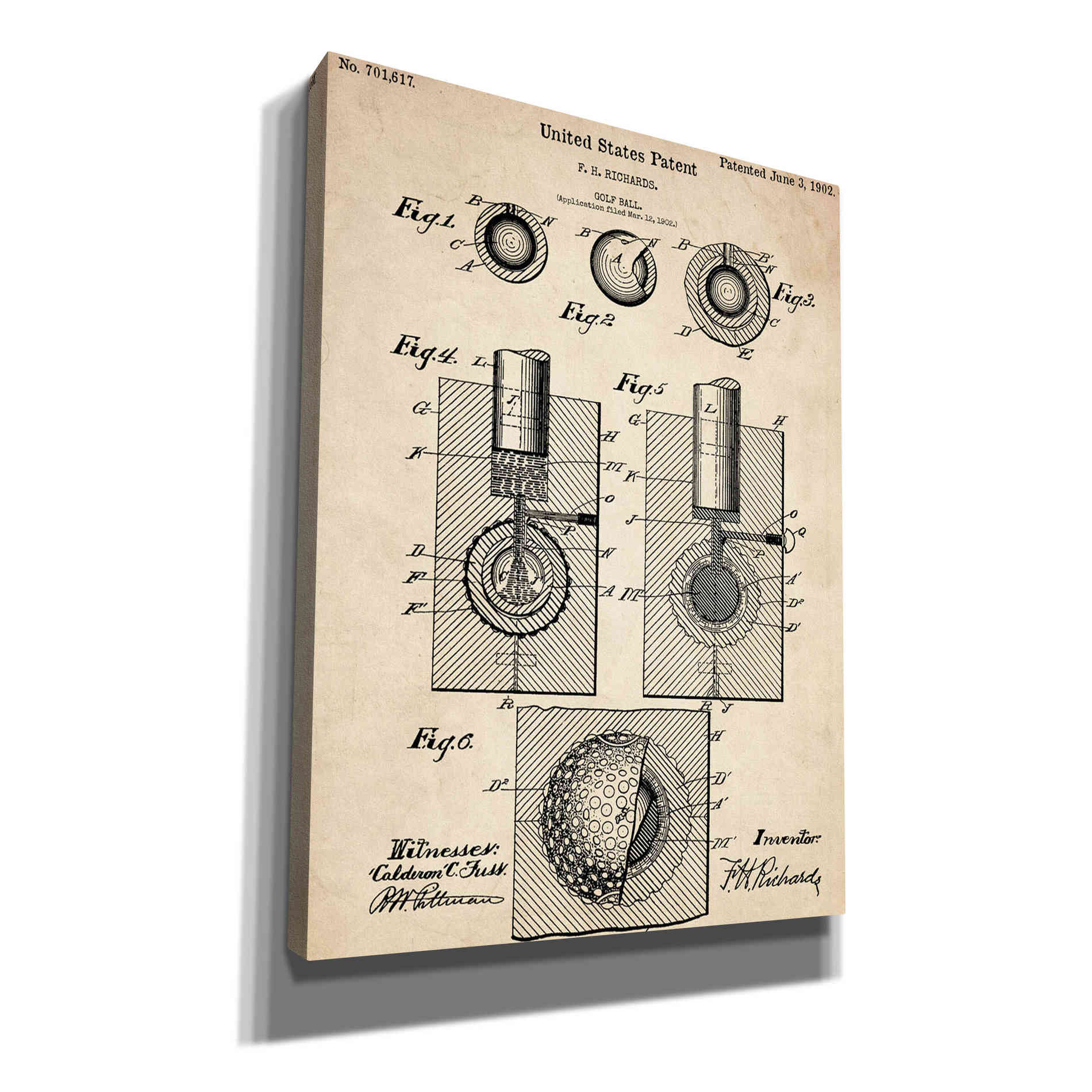 'Golf Ball Vintage Patent Blueprint' Canvas Wall Art