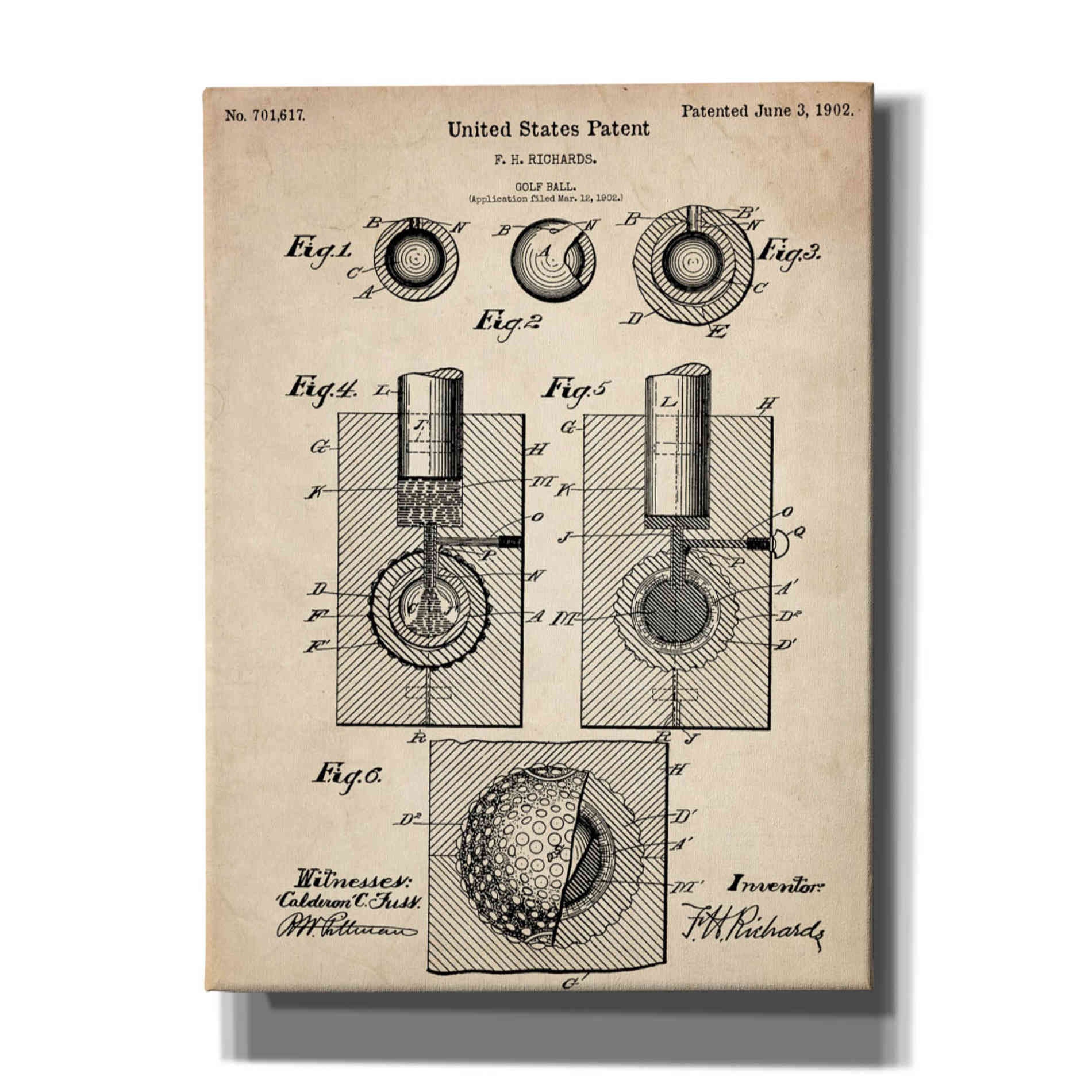 'Golf Ball Vintage Patent Blueprint' Canvas Wall Art
