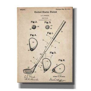 'Golf Club Vintage Patent Blueprint' Canvas Wall Art