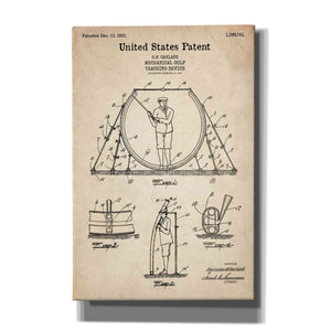 'Golf Teaching Device Blueprint Patent Parchment' Canvas Wall Art