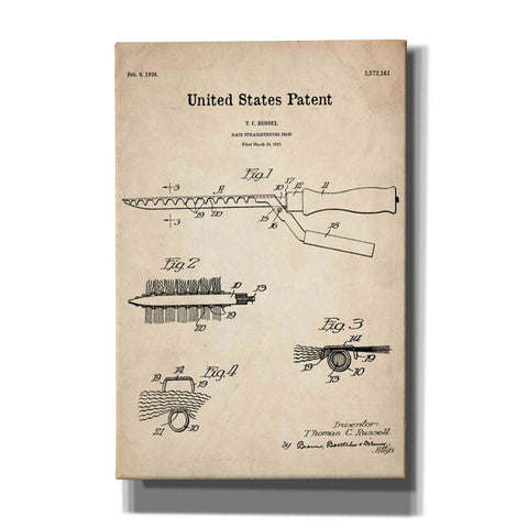 Image of 'Hair Straightening Iron Blueprint Patent Parchment' Canvas Wall Art