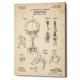 'Handcuffs Blueprint Patent Parchment' Canvas Wall Art