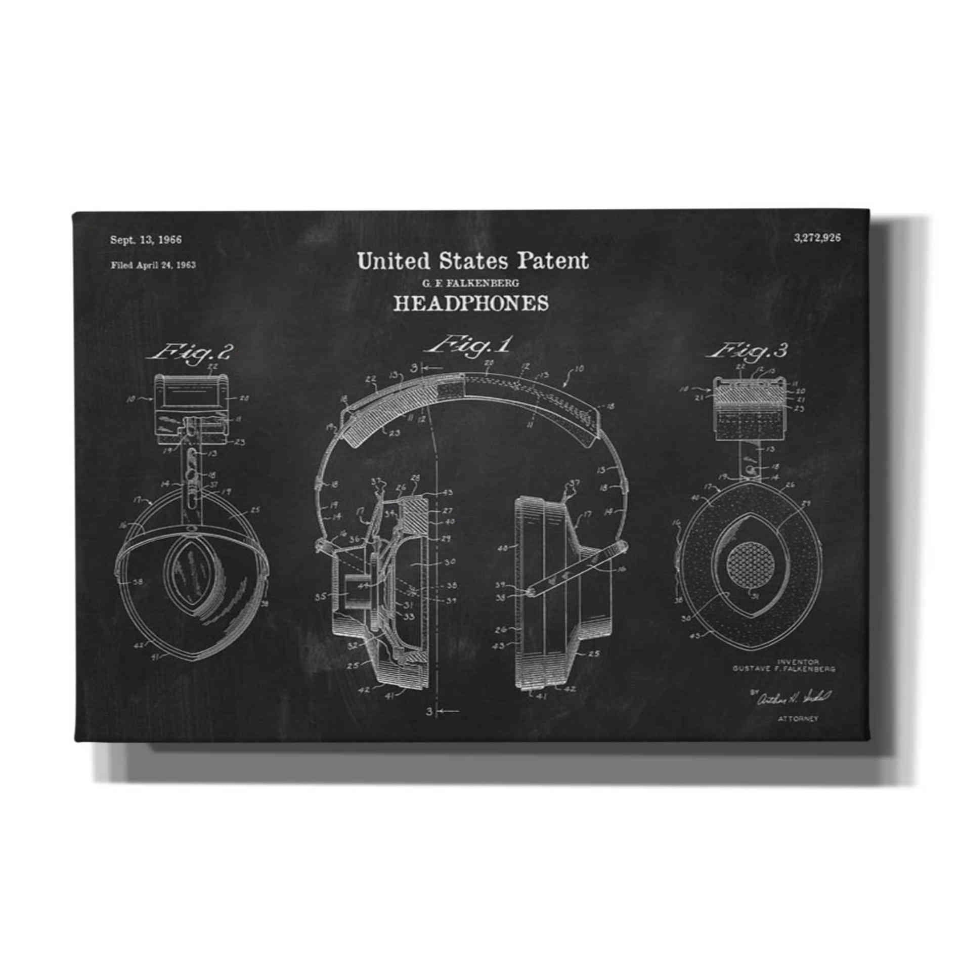 'Headphones Blueprint Patent Chalkboard' Canvas Wall Art